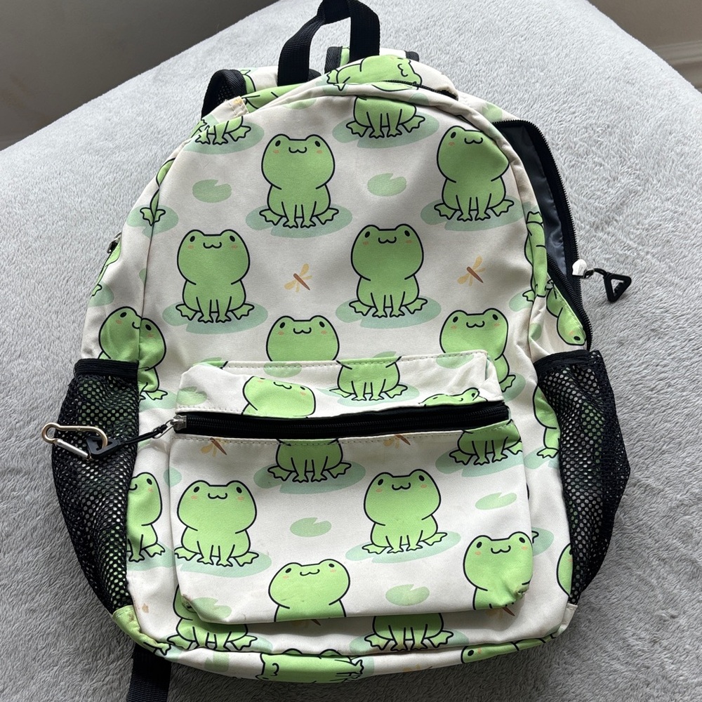 Frog Print Backpack with Black Accents